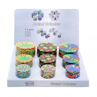 Atomic Metal Grinder Hemp Leaf 4Parts 40/50/60mm